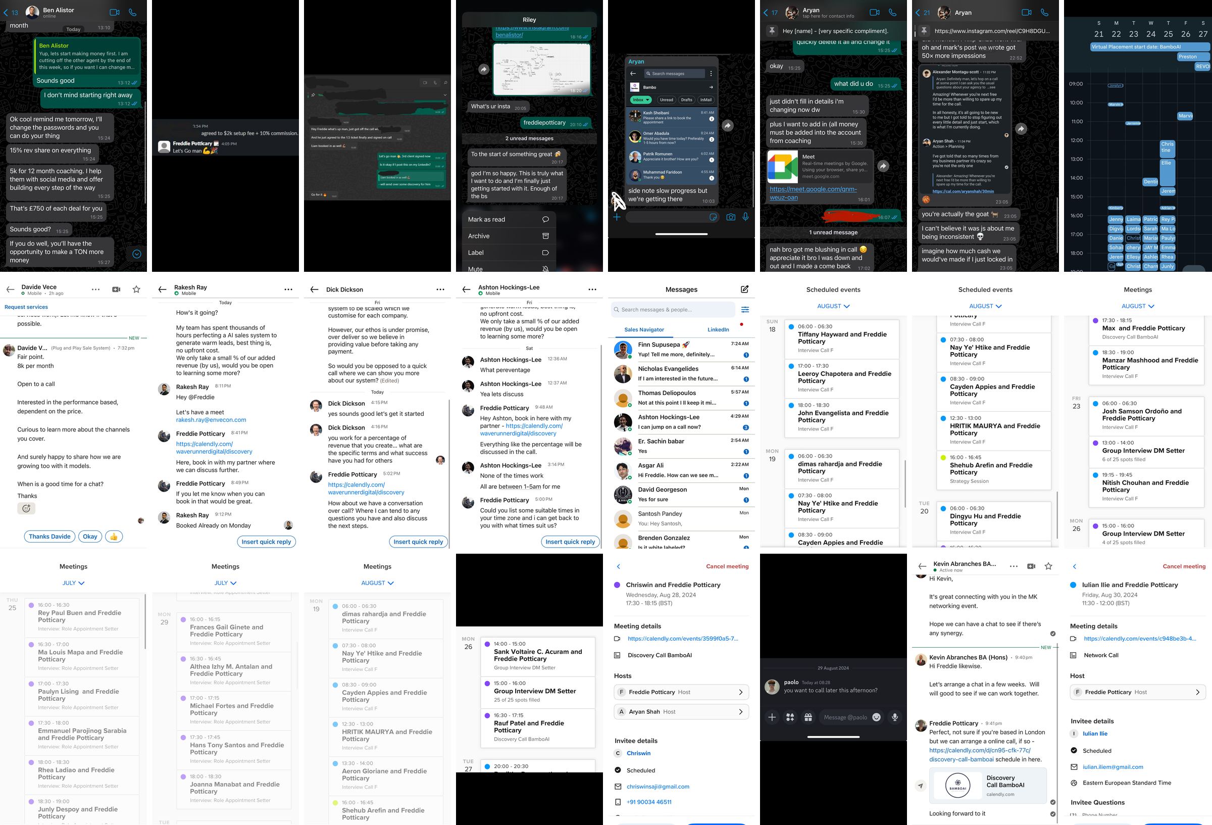 A wall of LinkedIn DM conversations turning into booked discovery calls
